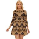 Camel Palm Tree Long Sleeve Babydoll Dress View1