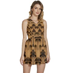 Camel Palm Tree Sleeveless High Waist Mini Dress by Vaneshop