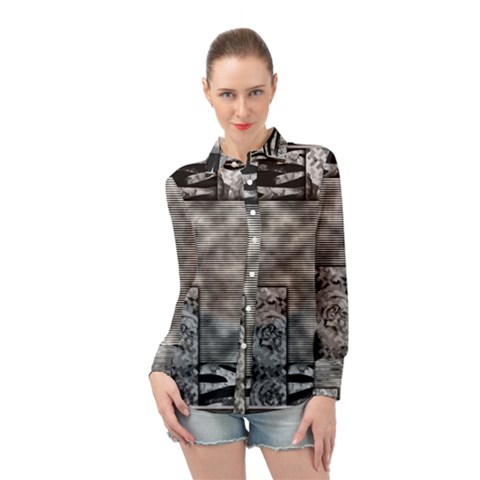 Background Pattern Geometric Design Long Sleeve Chiffon Shirt by Vaneshop