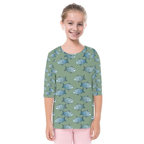 Fishes Pattern Background Theme Kids  Quarter Sleeve Raglan Tee by Vaneshop