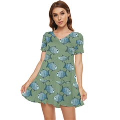 Fishes Pattern Background Theme Tiered Short Sleeve Babydoll Dress by Vaneshop