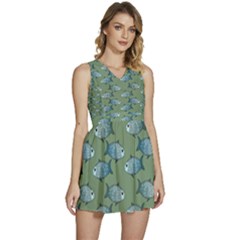 Fishes Pattern Background Theme Sleeveless High Waist Mini Dress by Vaneshop