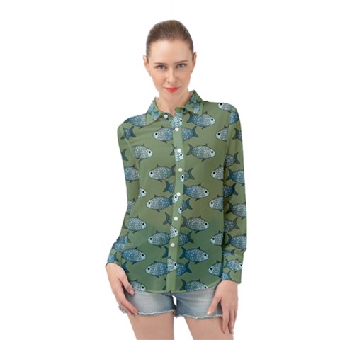 Fishes Pattern Background Theme Long Sleeve Chiffon Shirt by Vaneshop