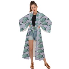 Fishes Pattern Background Theme Art Maxi Kimono by Vaneshop