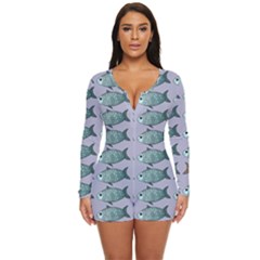 Fishes Pattern Background Theme Art Long Sleeve Boyleg Swimsuit by Vaneshop