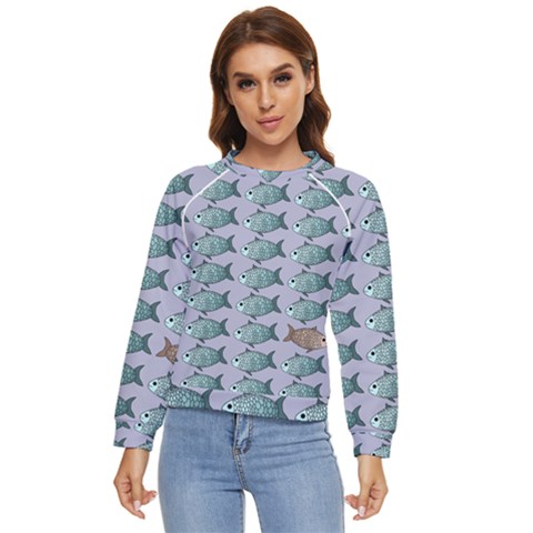 Fishes Pattern Background Theme Art Women s Long Sleeve Raglan Tee by Vaneshop