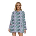 Fishes Pattern Background Theme Art Round Neck Long Sleeve Bohemian Style Chiffon Mini Dress View1