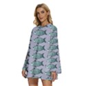 Fishes Pattern Background Theme Art Round Neck Long Sleeve Bohemian Style Chiffon Mini Dress View2