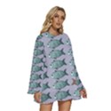 Fishes Pattern Background Theme Art Round Neck Long Sleeve Bohemian Style Chiffon Mini Dress View3