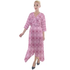 Pattern Print Floral Geometric Quarter Sleeve Wrap Front Maxi Dress by Vaneshop