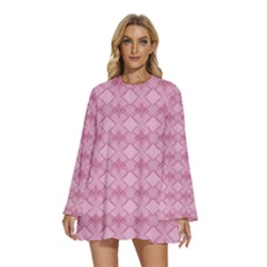 Pattern Print Floral Geometric Round Neck Long Sleeve Bohemian Style Chiffon Mini Dress by Vaneshop