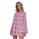 Pattern Print Floral Geometric Round Neck Long Sleeve Bohemian Style Chiffon Mini Dress View2