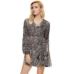 Zebra Abstract Background Tiered Long Sleeve Mini Dress by Vaneshop