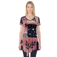 Floral Wall Art Short Sleeve Tunic  by Vaneshop