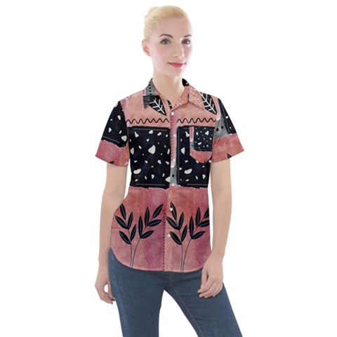 Floral Wall Art Women s Short Sleeve Pocket Shirt by Vaneshop