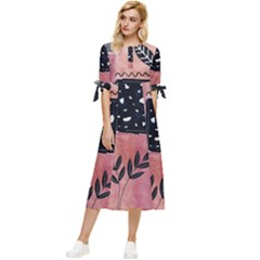 Floral Wall Art Bow Sleeve Chiffon Midi Dress by Vaneshop