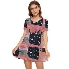 Floral Wall Art Tiered Short Sleeve Babydoll Dress by Vaneshop