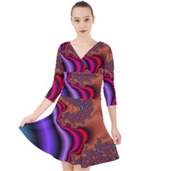Colorful Piece Abstract Quarter Sleeve Front Wrap Dress by Vaneshop