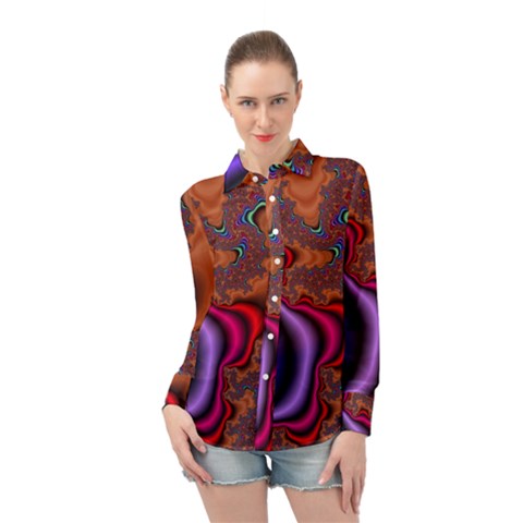 Colorful Piece Abstract Long Sleeve Chiffon Shirt by Vaneshop