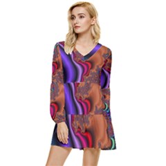 Colorful Piece Abstract Tiered Long Sleeve Mini Dress by Vaneshop