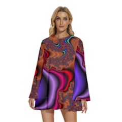 Colorful Piece Abstract Round Neck Long Sleeve Bohemian Style Chiffon Mini Dress by Vaneshop