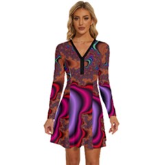 Colorful Piece Abstract Long Sleeve Deep V Mini Dress  by Vaneshop