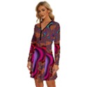 Colorful Piece Abstract Long Sleeve Deep V Mini Dress  View2