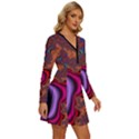 Colorful Piece Abstract Long Sleeve Deep V Mini Dress  View3