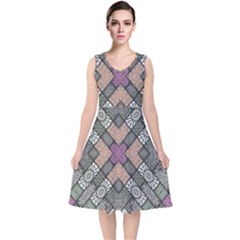 Mandala Decoration Floral Flower V-neck Midi Sleeveless Dress  by Vaneshop