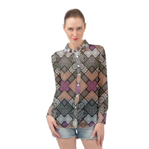 Mandala Decoration Floral Flower Long Sleeve Chiffon Shirt by Vaneshop