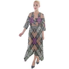 Mandala Decoration Floral Flower Quarter Sleeve Wrap Front Maxi Dress by Vaneshop