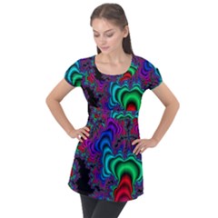 Abstract Piece Color Puff Sleeve Tunic Top by Vaneshop