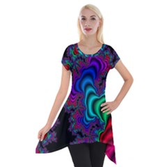 Abstract Piece Color Short Sleeve Side Drop Tunic by Vaneshop