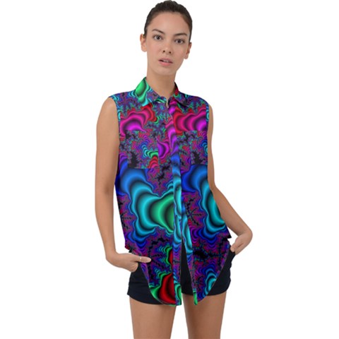 Abstract Piece Color Sleeveless Chiffon Button Shirt by Vaneshop