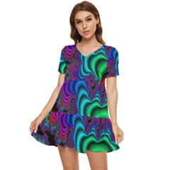 Abstract Piece Color Tiered Short Sleeve Babydoll Dress by Vaneshop