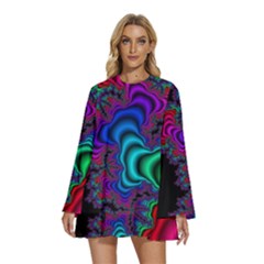 Abstract Piece Color Round Neck Long Sleeve Bohemian Style Chiffon Mini Dress by Vaneshop