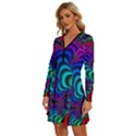 Abstract Piece Color Long Sleeve Deep V Mini Dress  View2