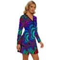 Abstract Piece Color Long Sleeve Deep V Mini Dress  View3