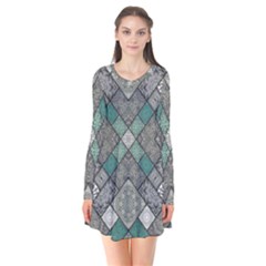 Mandala Decoration Flora Floral Flower Long Sleeve V-neck Flare Dress by Vaneshop