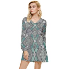 Mandala Decoration Flora Floral Flower Tiered Long Sleeve Mini Dress by Vaneshop