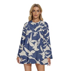 Bird Animal Animal Background Round Neck Long Sleeve Bohemian Style Chiffon Mini Dress by Vaneshop