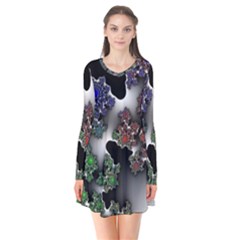 Piece Graphic Long Sleeve V-neck Flare Dress by Vaneshop