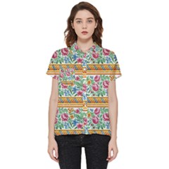 Flower Fabric Design Short Sleeve Pocket Shirt by Vaneshop