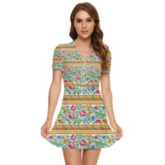 Flower Fabric Design V-neck High Waist Chiffon Mini Dress by Vaneshop