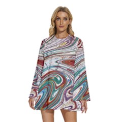 Abstract Background Ornamental Round Neck Long Sleeve Bohemian Style Chiffon Mini Dress by Vaneshop