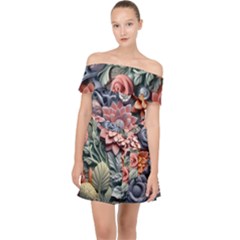 3d Flower Bloom Embossed Pattern Off Shoulder Chiffon Dress by Vaneshop