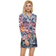 3d Flower Bloom Embossed Pattern Long Sleeve Satin Robe by Vaneshop