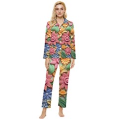 Flower Bloom Embossed Pattern Womens  Long Sleeve Velvet Pocket Pajamas Set by Vaneshop