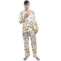 Flowers Gold Floral Men s Long Sleeve Satin Pajamas Set by Vaneshop