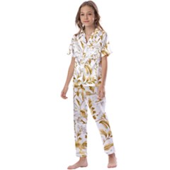 Flowers Gold Floral Kids  Satin Short Sleeve Pajamas Set by Vaneshop